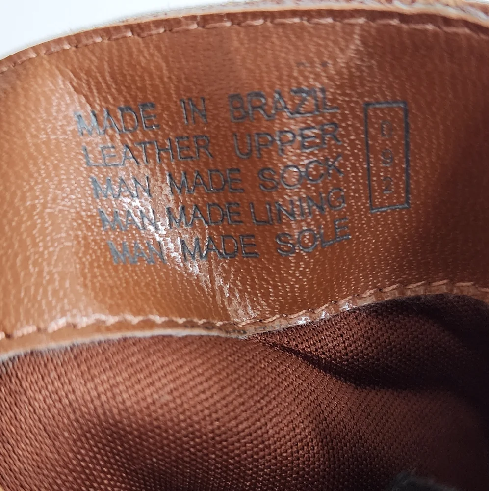 DIBA BOOTS COGNAC BROWN WEDGE HEEL  KNEE HIGH ALMOND TOE BUCKLE LEATHER 7 - Picture 13 of 16